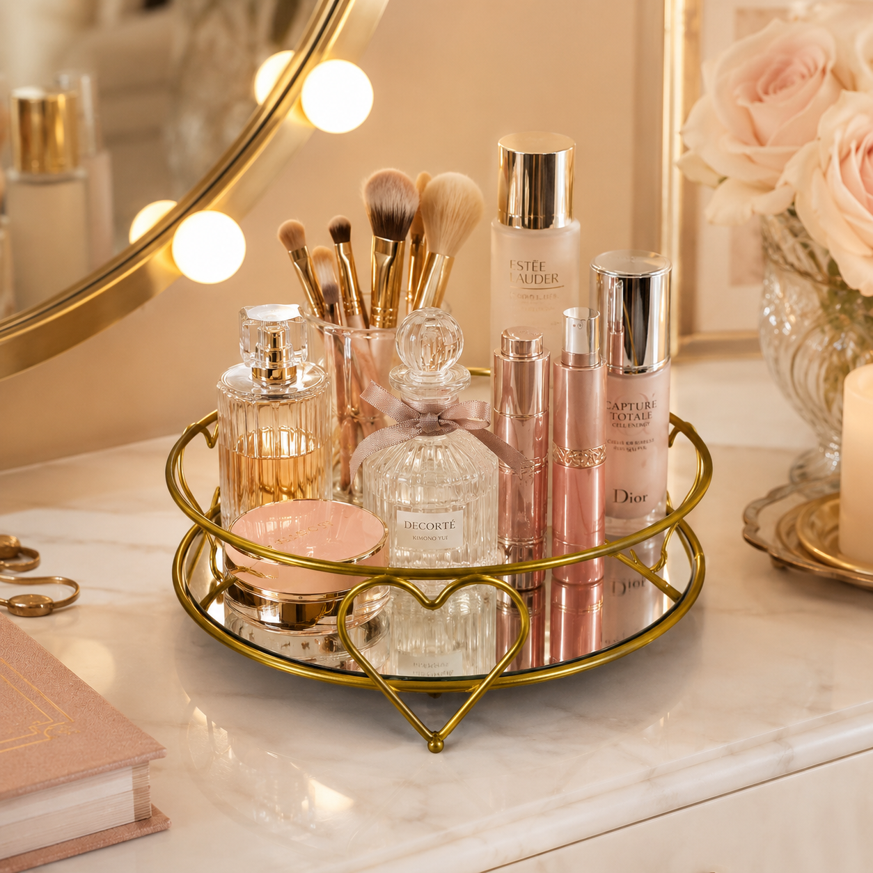 Luxury Golden Heart Design Cosmetic Organizer Tray