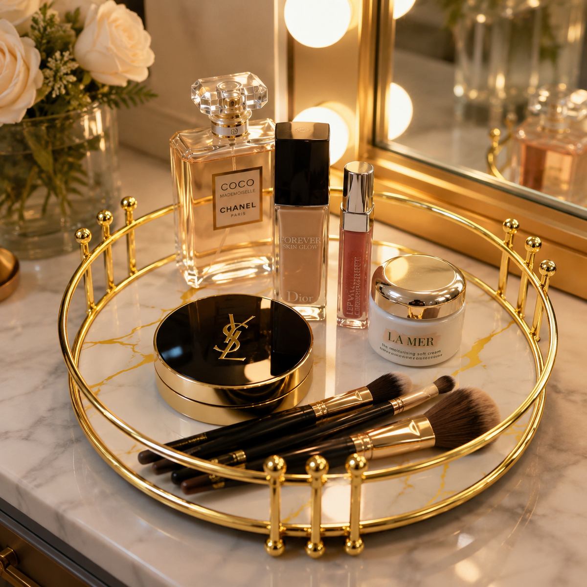 Luxury Golden Marble Cosmetic Organizer Tray