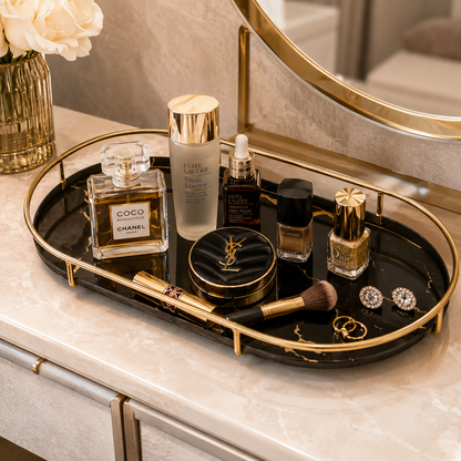 Premium Design Marble Cover Cosmetics Tray | Elegant Makeup Organizer with Protective Lid