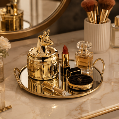 Single Makeup Organizer Round Mirror Tray – Elegant Vanity Storage & Display Tray