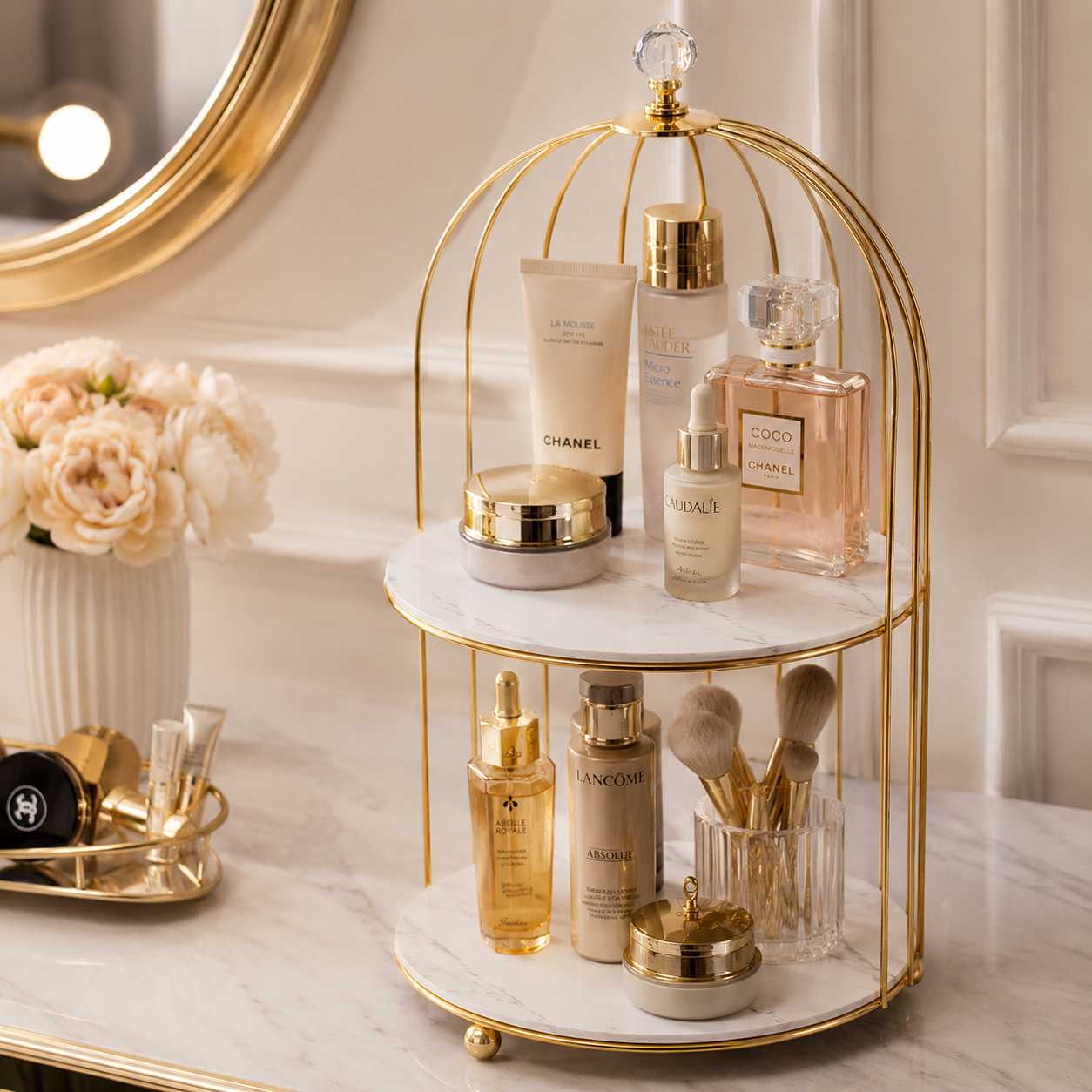 2 Layers Cosmetics Cage Organizer – Stylish Makeup & Skincare Storage Rack