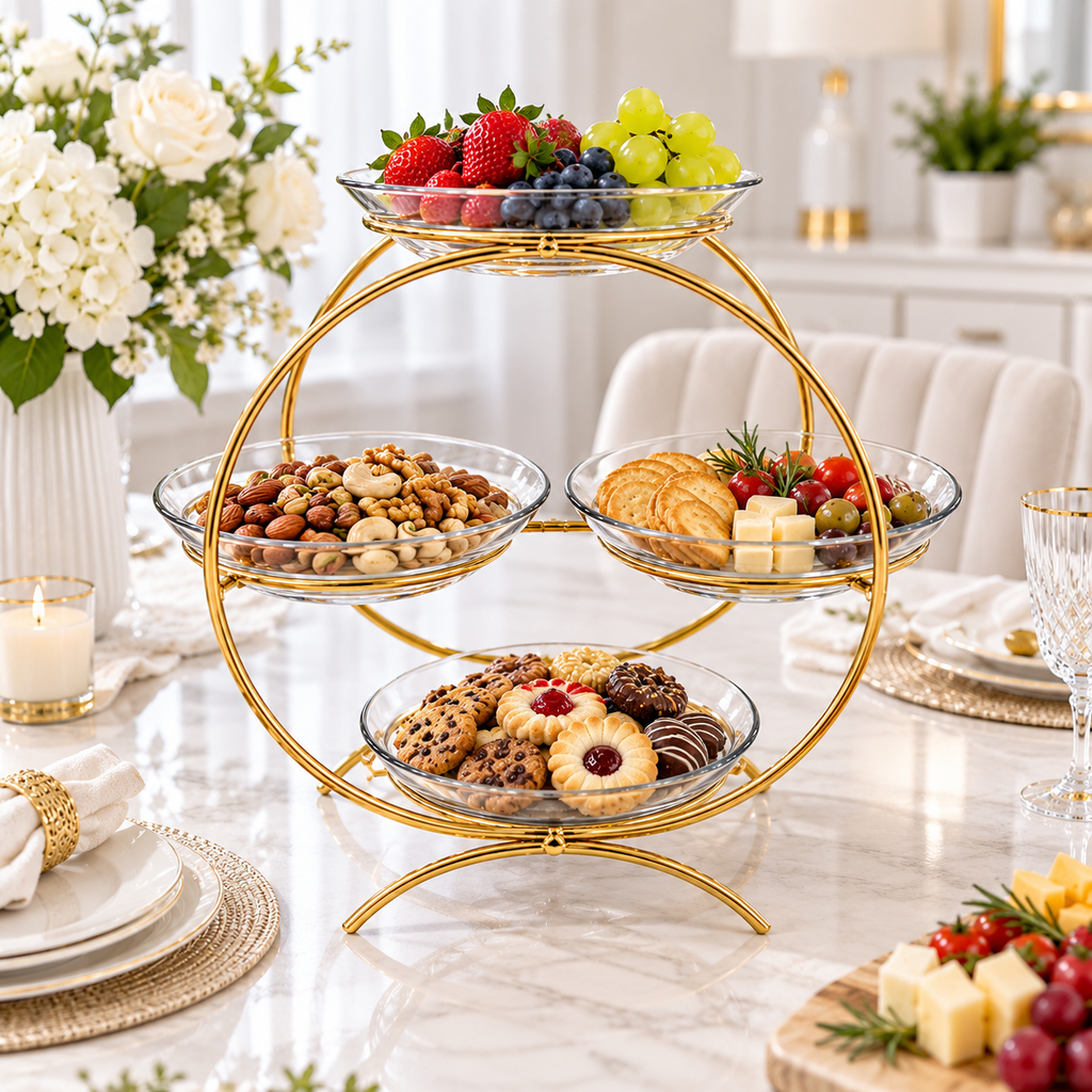 Luxury Golden 4-Tier Serving Stand without Plates Elegant Round Fruit, Dry Fruit & Dessert Organizer 🌟🌟🌟🌟🌟