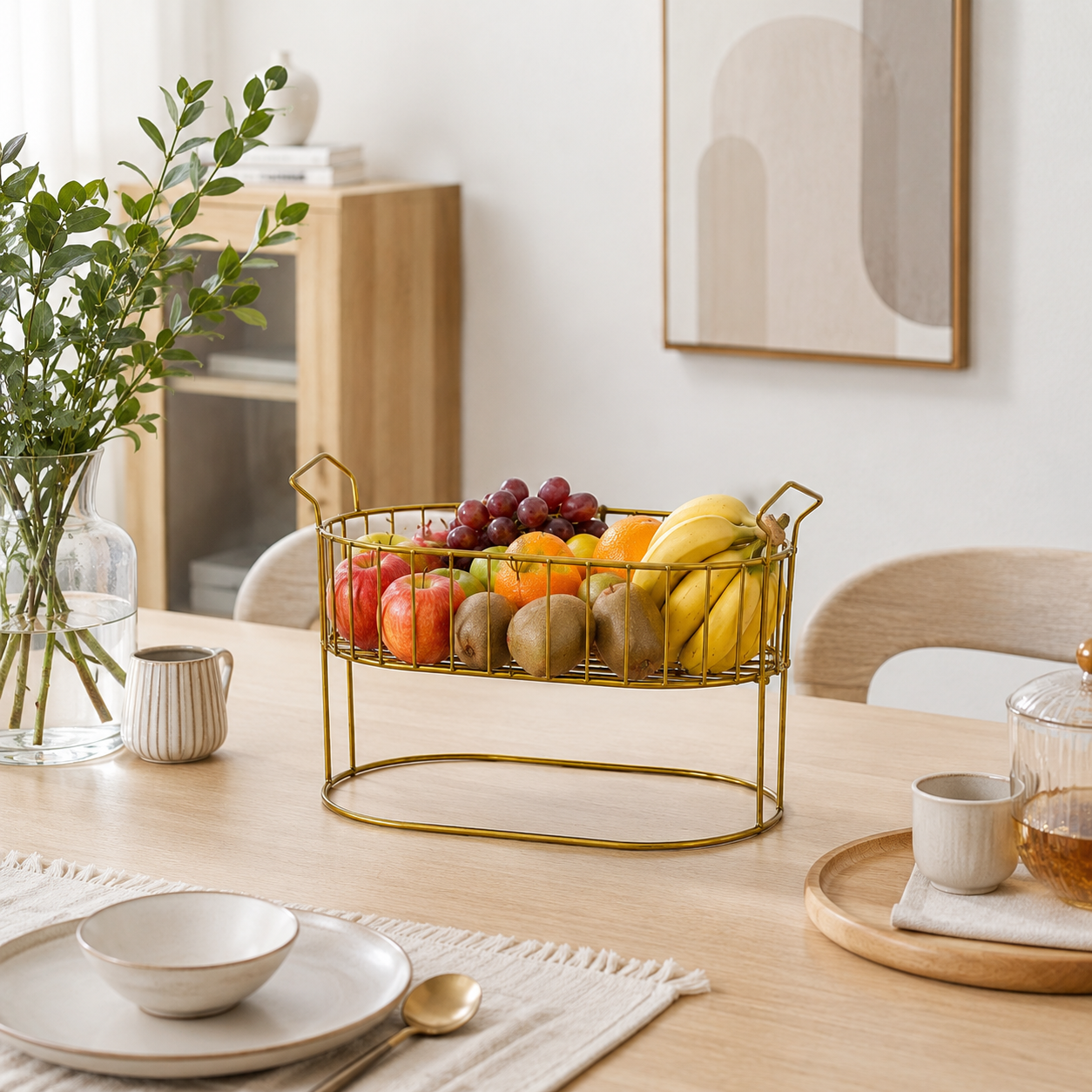 Luxury Golden Metal Fruit Basket Stand with Handles