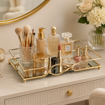 Gold Mirror Tray – Rectangular Decorative Vanity, Coffee Table & Jewelry Display Tray