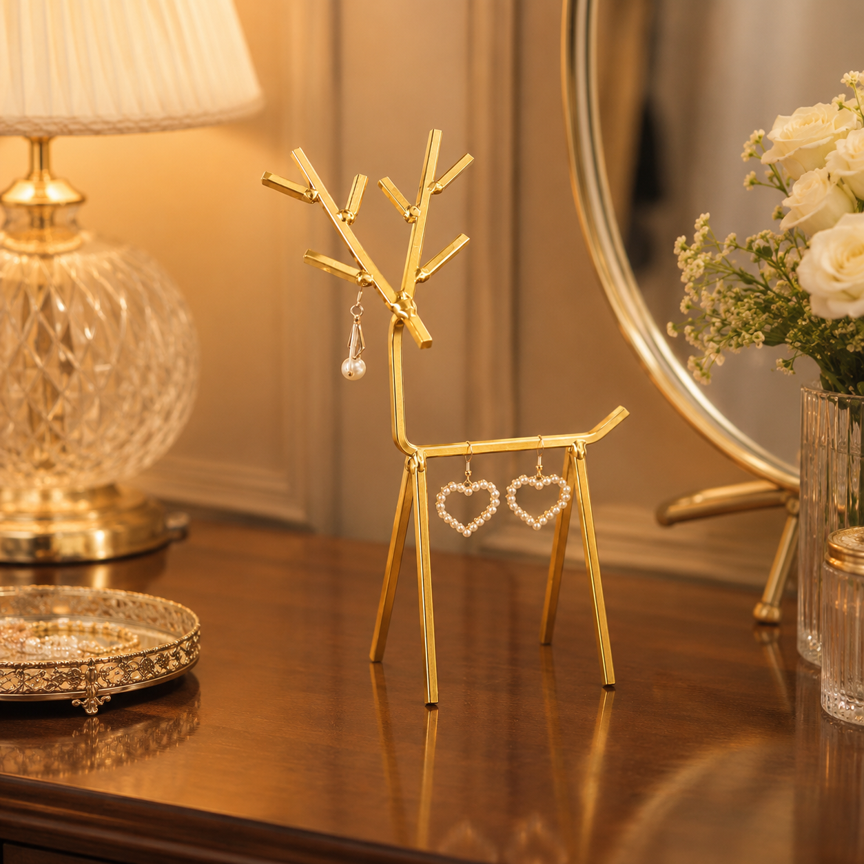 Luxury Golden Deer Jewelry Stand – Earrings & Accessories Organizer