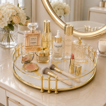 Luxury Golden Marble Cosmetic Organizer Tray