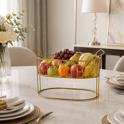 Luxury Golden Metal Fruit Basket Stand with Handles