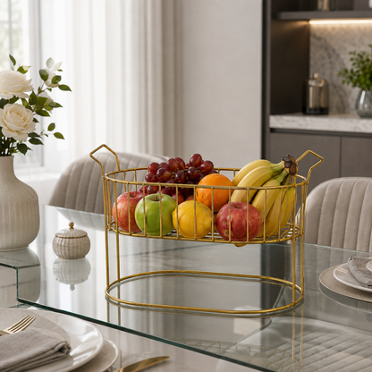 Luxury Golden Metal Fruit Basket Stand with Handles