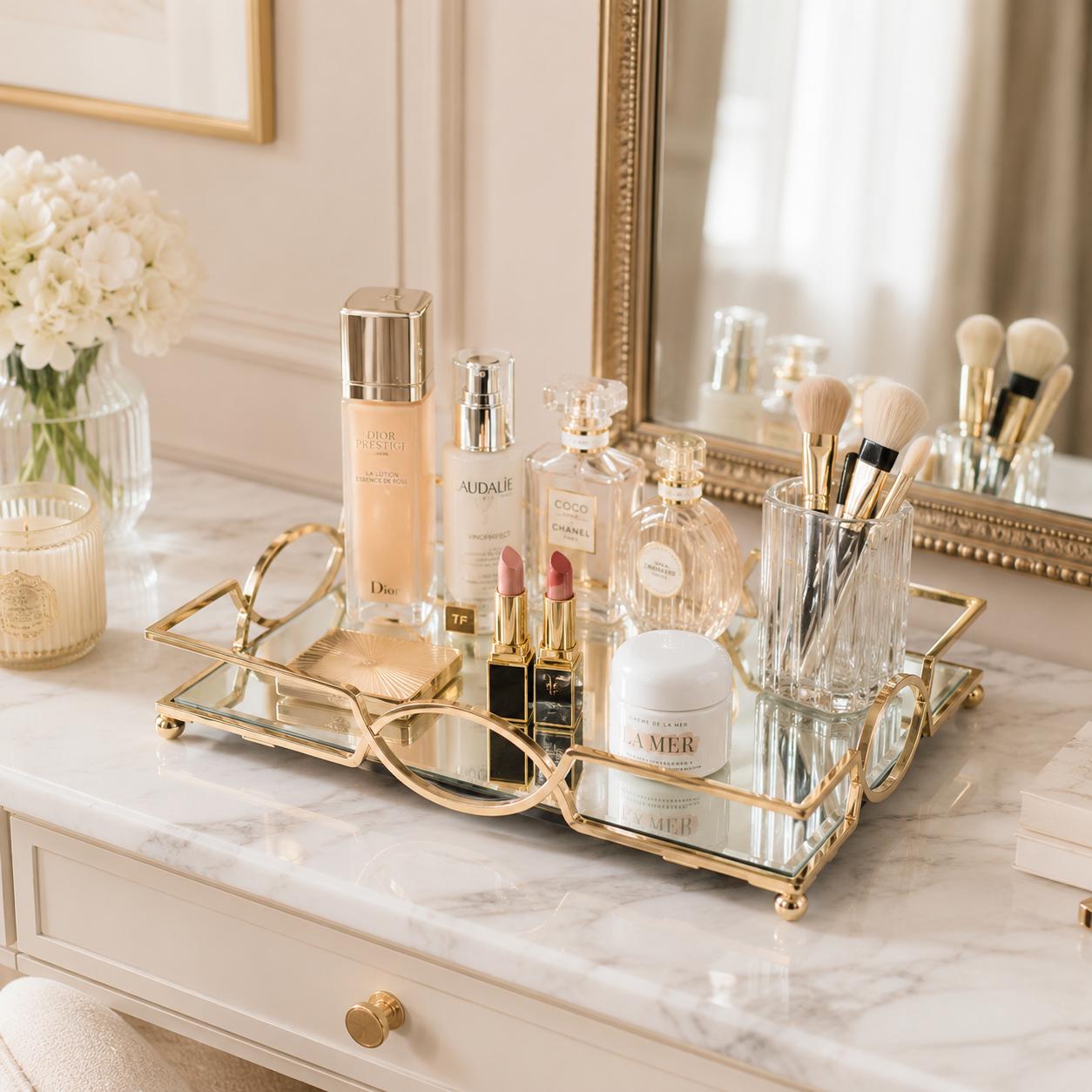 Gold Mirror Tray – Rectangular Decorative Vanity, Coffee Table & Jewelry Display Tray