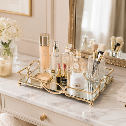 Gold Mirror Tray – Rectangular Decorative Vanity, Coffee Table & Jewelry Display Tray