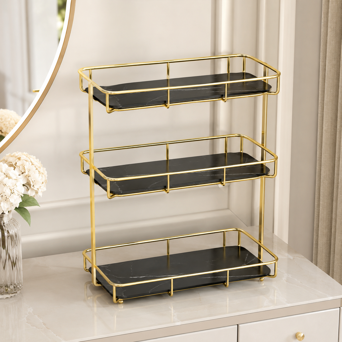 3 Layers Luxury Design Free Standing Shelf Makeup Organizer