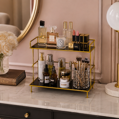 Luxury 2-Tier Gold Cosmetic Organizer Stand