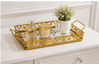 Luxury Golden Rectangular Mirror Tray with Handles