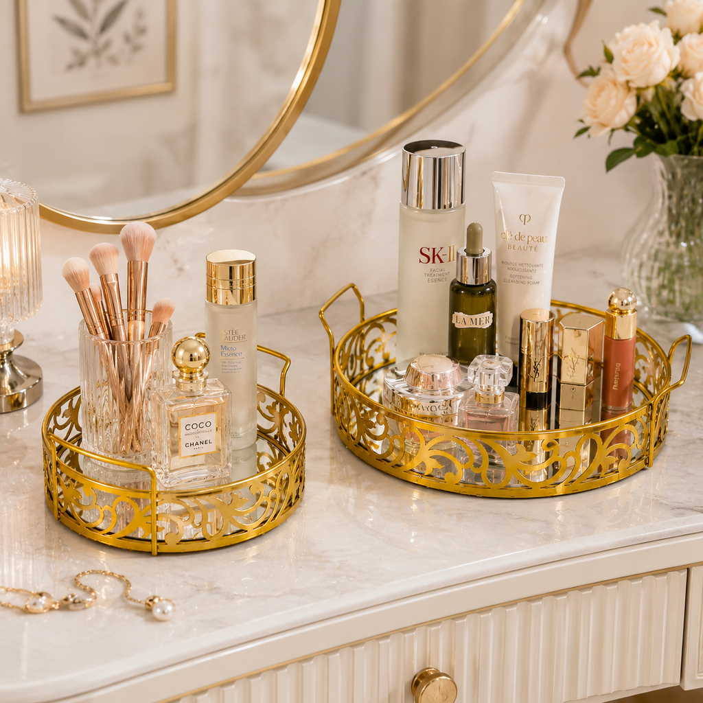 Premium Round Set of 2 Cosmetics & Serving Trays