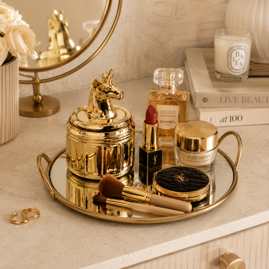 Single Makeup Organizer Round Mirror Tray – Elegant Vanity Storage & Display Tray