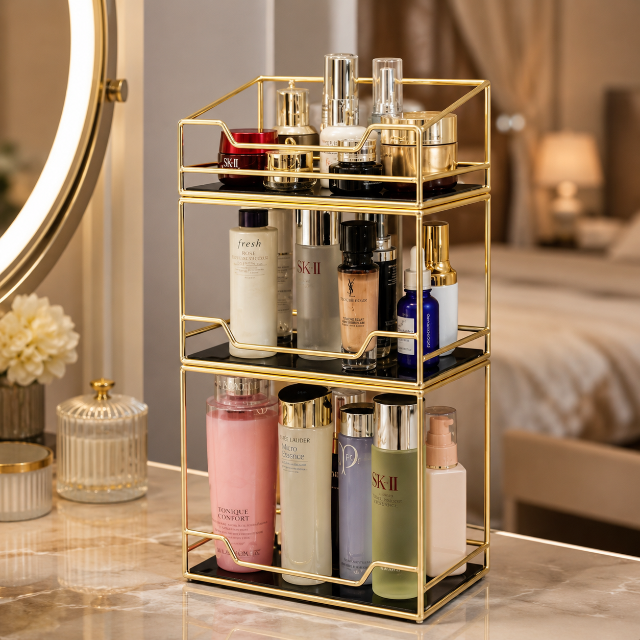 Luxury 3 Tier Golden Cosmetic & Skincare Organizer Rack