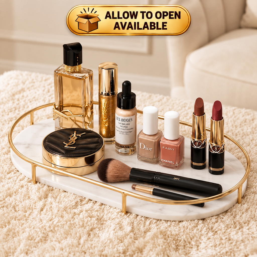 Premium Design Marble Cover Cosmetics Tray | Elegant Makeup Organizer with Protective Lid