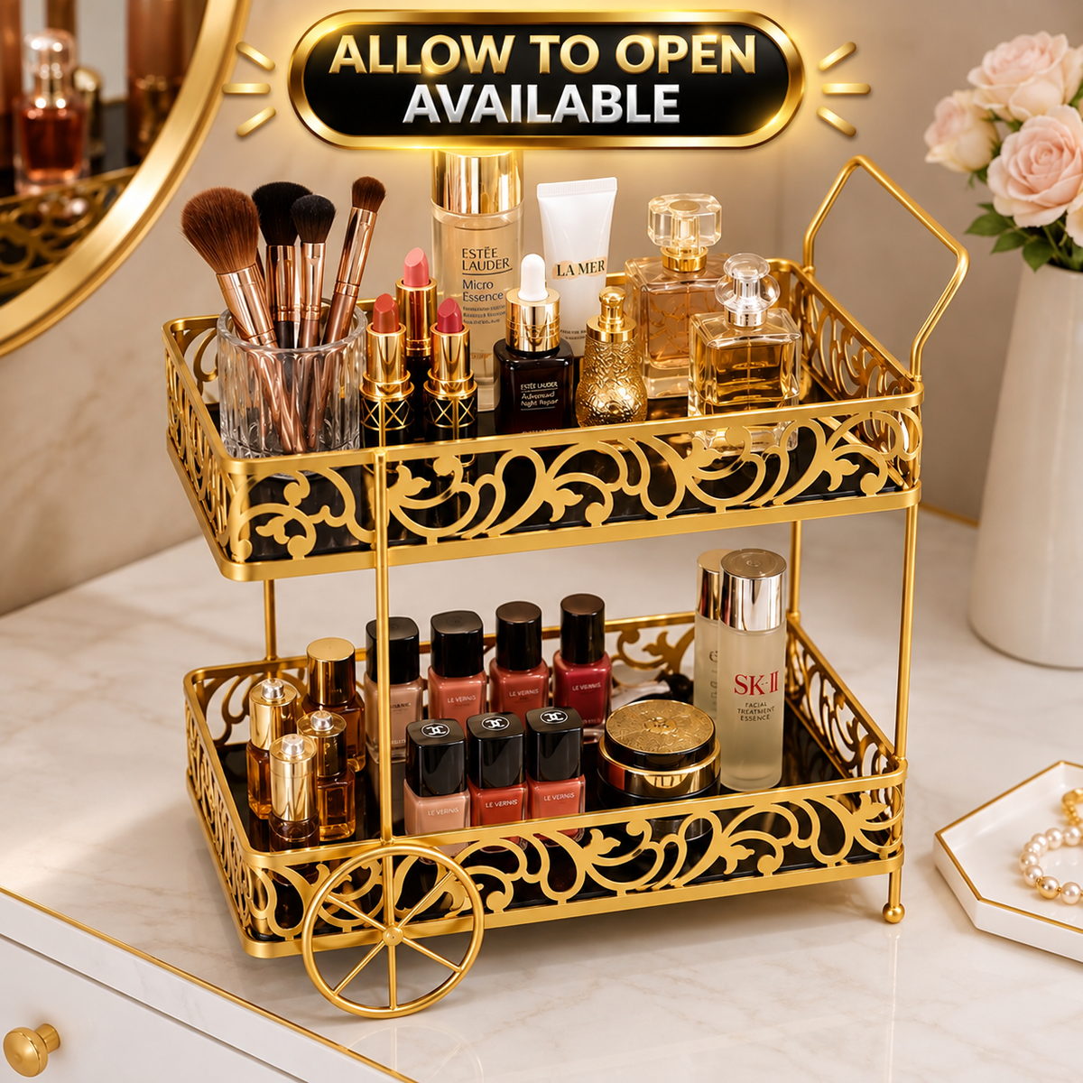 Luxury Gold 2-Tier Cosmetic Organizer Tray