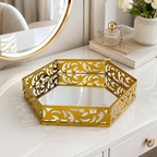Hexagonal Cosmetics & Serving Mirror Tray – Luxury Vanity Organizer & Decorative Display Tray