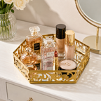 Hexagonal Cosmetics & Serving Mirror Tray – Luxury Vanity Organizer & Decorative Display Tray