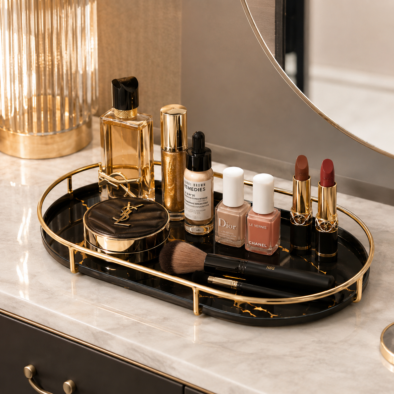 Premium Design Marble Cover Cosmetics Tray | Elegant Makeup Organizer with Protective Lid