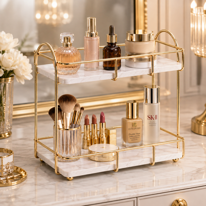 Luxury 2-Tier Golden Cosmetic & Makeup Organizer Rack