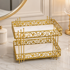 Luxury 2-Tier Gold Cosmetic Organizer Tray – White & Black Marble Design