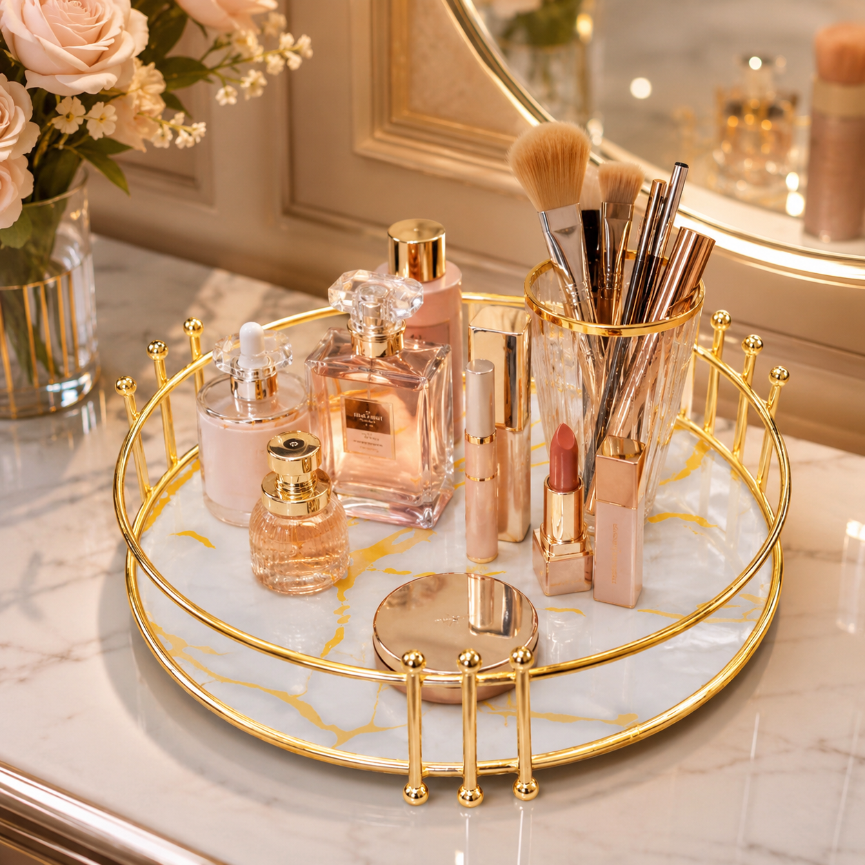 Luxury Golden Marble Cosmetic Organizer Tray