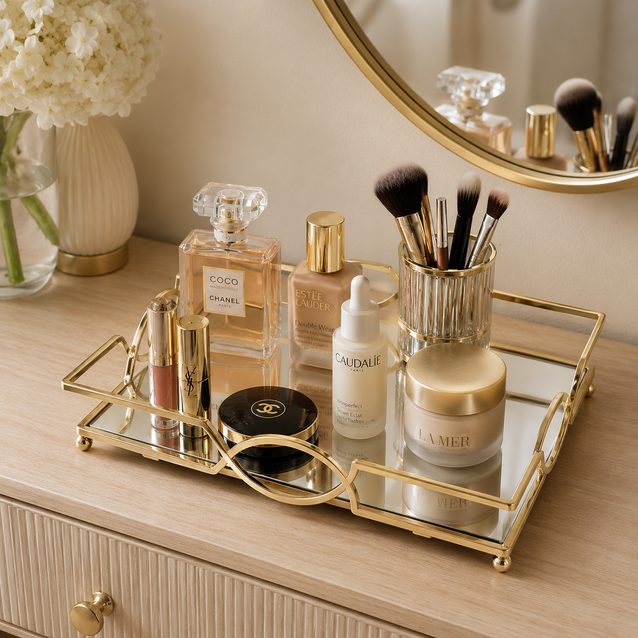 Gold Mirror Tray – Rectangular Decorative Vanity, Coffee Table & Jewelry Display Tray