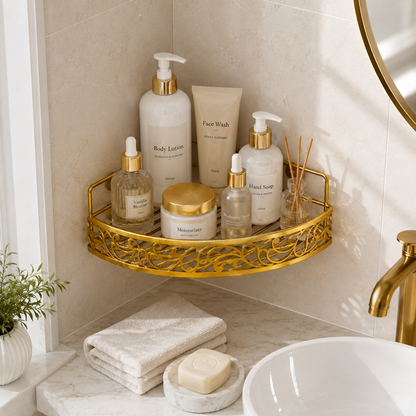 Luxury Golden Wall Mounted Corner Bathroom Organizer Shelf