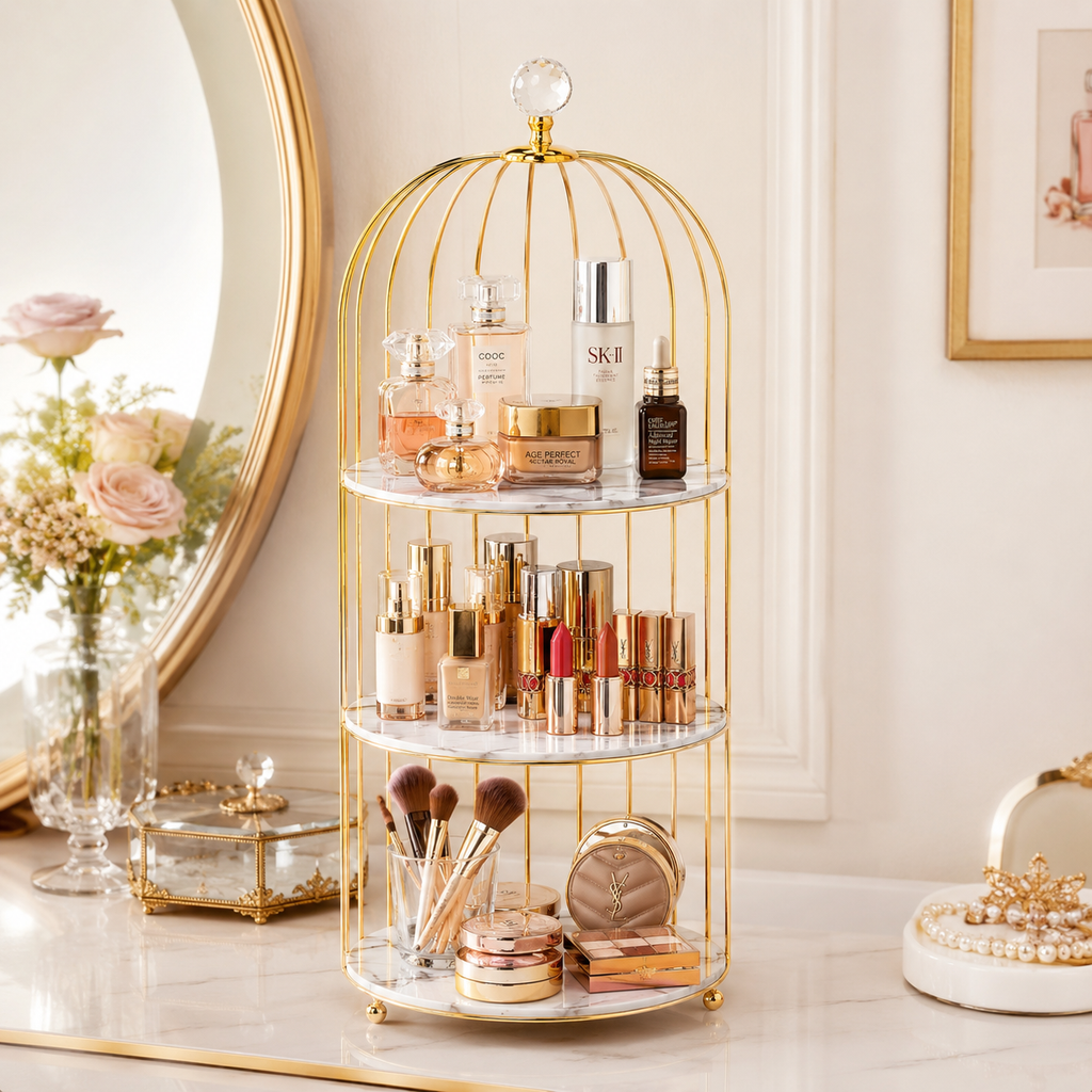 Luxury 3-Tier Golden Cage Cosmetic & Perfume Organizer