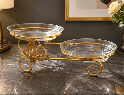 Luxury 2-Tier Golden Butterfly Fruit Serving Stand