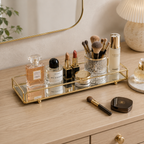 Cosmetics Organizer Tray with Mirror – Elegant Vanity Storage & Decorative Serving Tray for Food Display