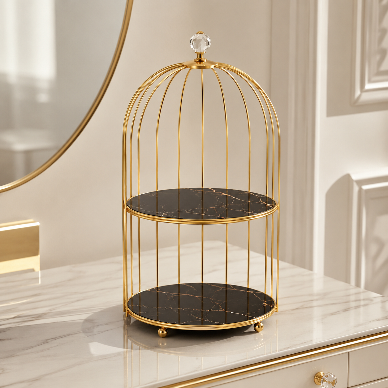2 Layers Cosmetics Cage Organizer – Stylish Makeup & Skincare Storage Rack