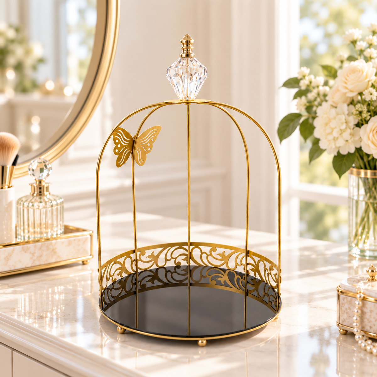 Hafsa 1-Layer Butterfly Single Cage Organizer – Elegant Cosmetic & Vanity Storage Rack
