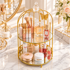 Luxury 2-Tier Golden Butterfly Cosmetic Organizer with Mirror Trays | Premium Makeup & Perfume Storage Stand