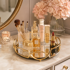 Round Shape Metal & Glass Cosmetics Storage Tray – Elegant Vanity Organizer