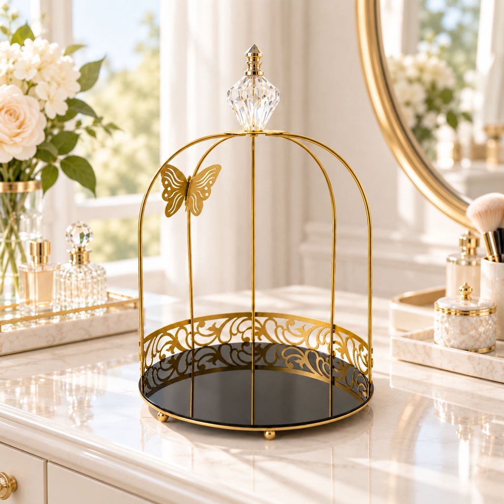 Hafsa 1-Layer Butterfly Single Cage Organizer – Elegant Cosmetic & Vanity Storage Rack