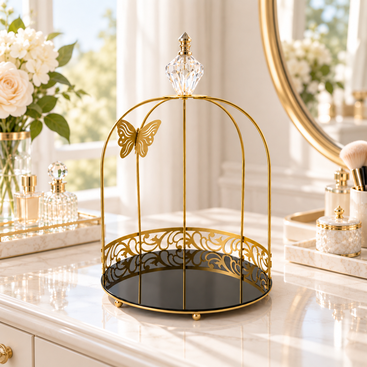 Hafsa 1-Layer Butterfly Single Cage Organizer – Elegant Cosmetic & Vanity Storage Rack