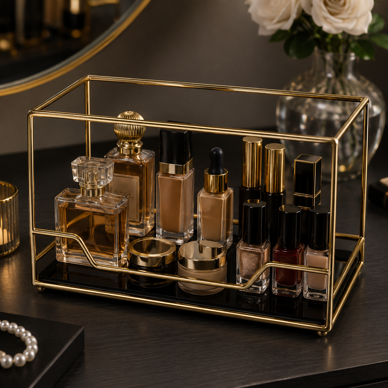 Luxury Gold Frame Cosmetic Organizer Tray
