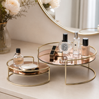 Luxury Golden Round Mirror Cosmetic & Jewelry Organizer Tray Set