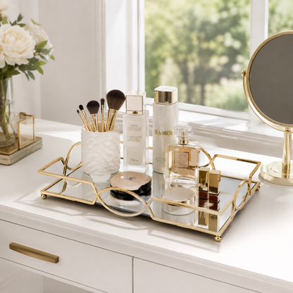 Gold Mirror Tray – Rectangular Decorative Vanity, Coffee Table & Jewelry Display Tray