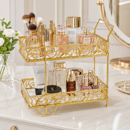 Luxury Gold 2-Tier Cosmetic Organizer Tray
