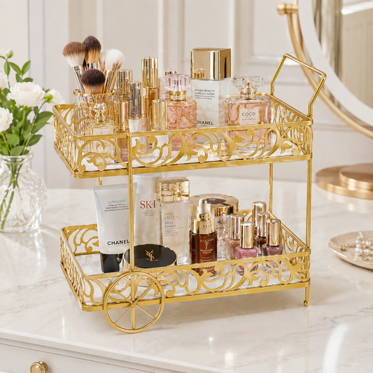 Luxury Gold 2-Tier Cosmetic Organizer Tray