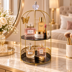 Butterfly 2 Layers Vanity Cage Organizer – Elegant Gold Makeup & Perfume Storage Stand