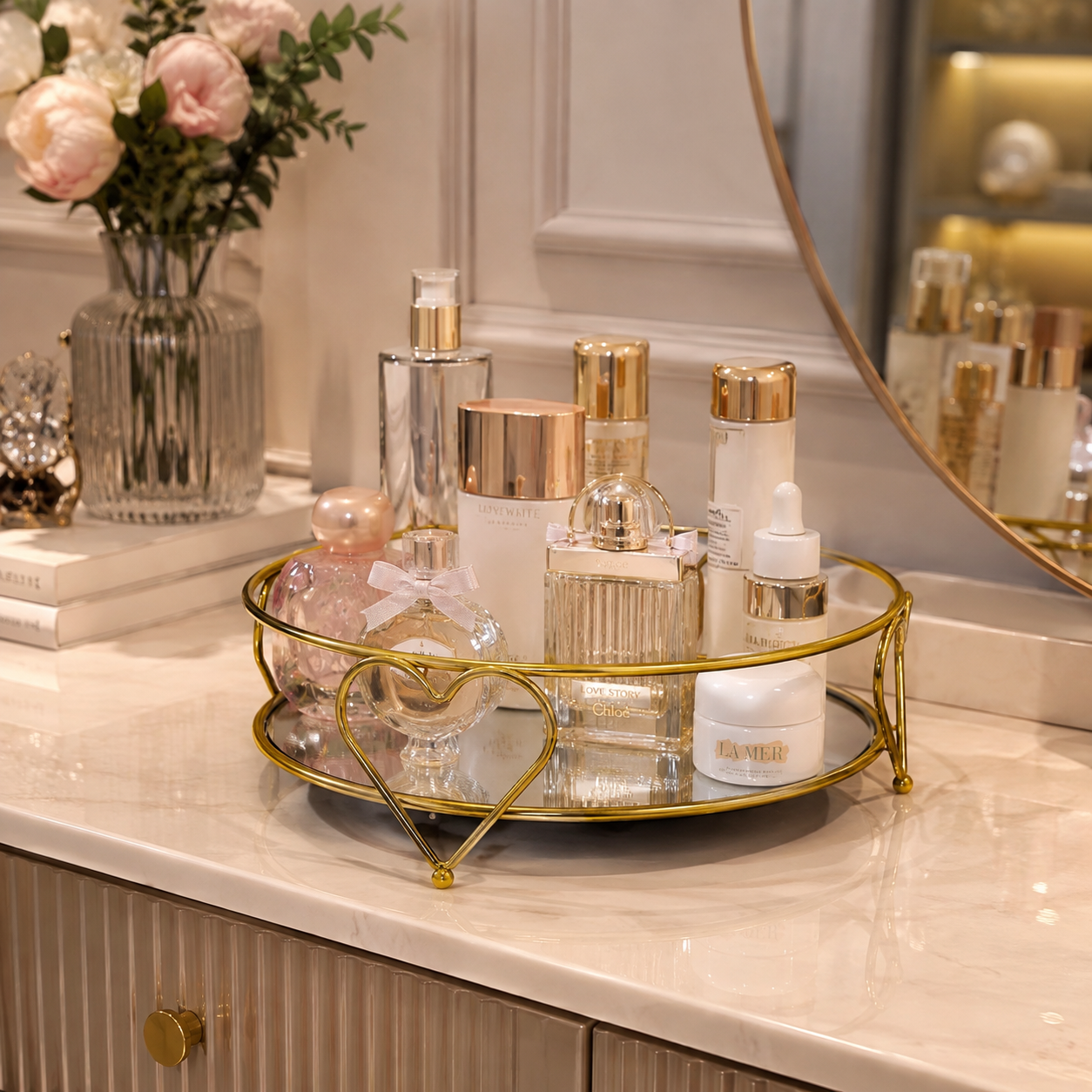 Luxury Golden Heart Design Cosmetic Organizer Tray