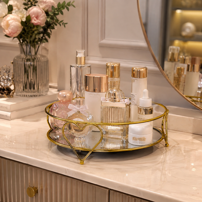 Luxury Golden Heart Design Cosmetic Organizer Tray