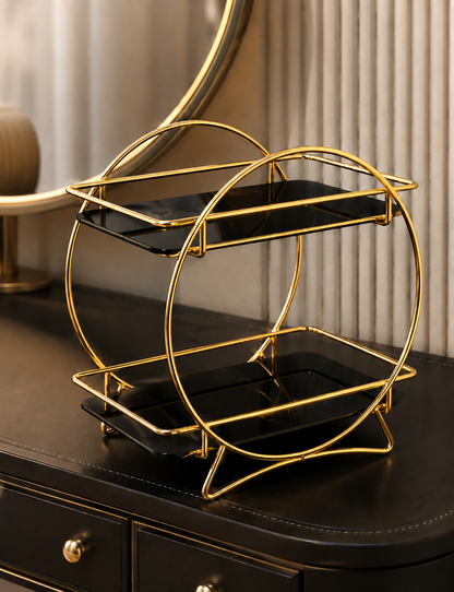 Luxury 2-Tier Golden Round Frame Cosmetic & Makeup Organizer