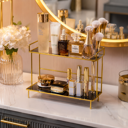 Luxury 2-Tier Gold Cosmetic Organizer Stand