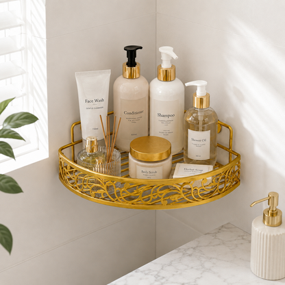 Luxury Golden Wall Mounted Corner Bathroom Organizer Shelf